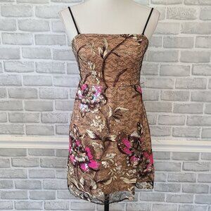 Free People Last Call Embellished Beaded Shimmer Lace Mini Dress XS Fairy Femini